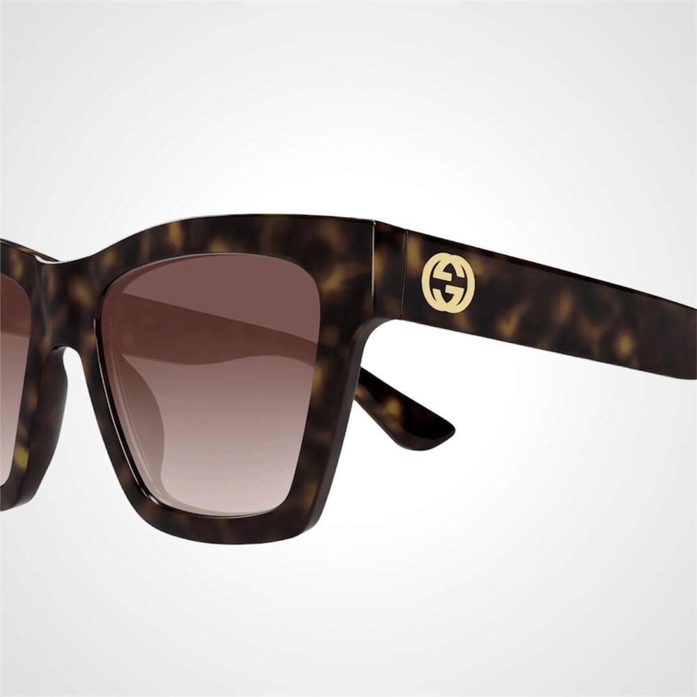 New GUCCI Sunglasses 54mm Square Brown Acetate Gold GG Logo Tortoise Shell - Picture 3 of 4